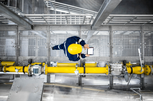 A technician using Augmencia in an industrial environment